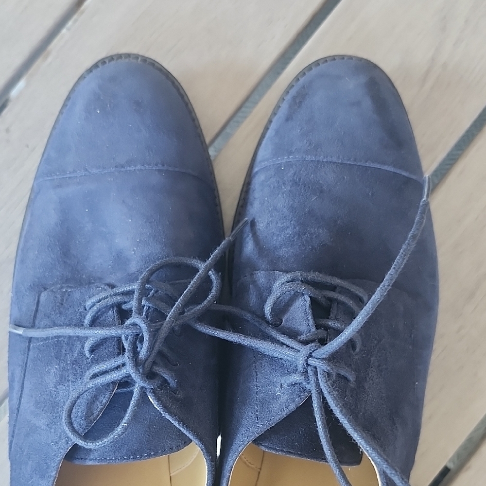 Lauren Ralph Lauren Navy Suede Lace-Up Moccasins - Classic Cap-Toe - Picture 5 of 13